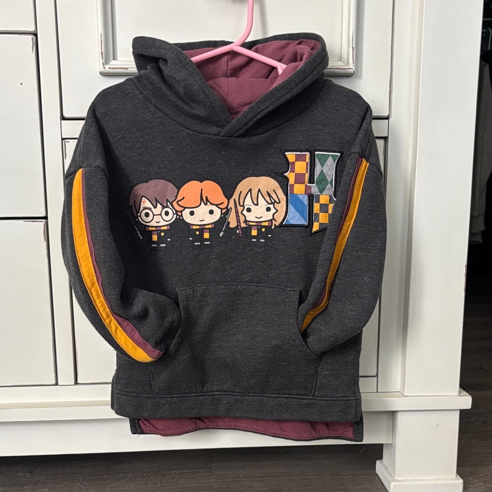 Kids Dark Gray Hoodie with Cartoon Characters
